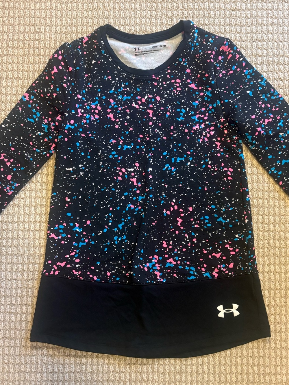 Under Armour Girls' Black Fleece Active Top - Pink & Blue Accents